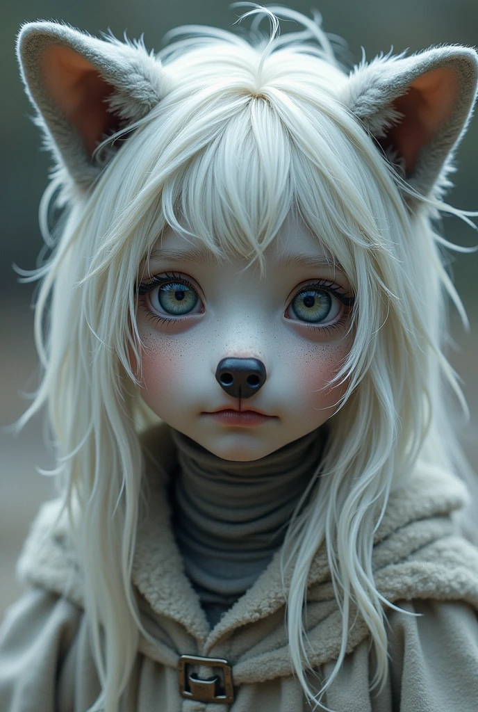 ((Best quality)), ((masterpiece)), boy, In a white sweater, fox ears, white long hair, European appearance, yellow pupils