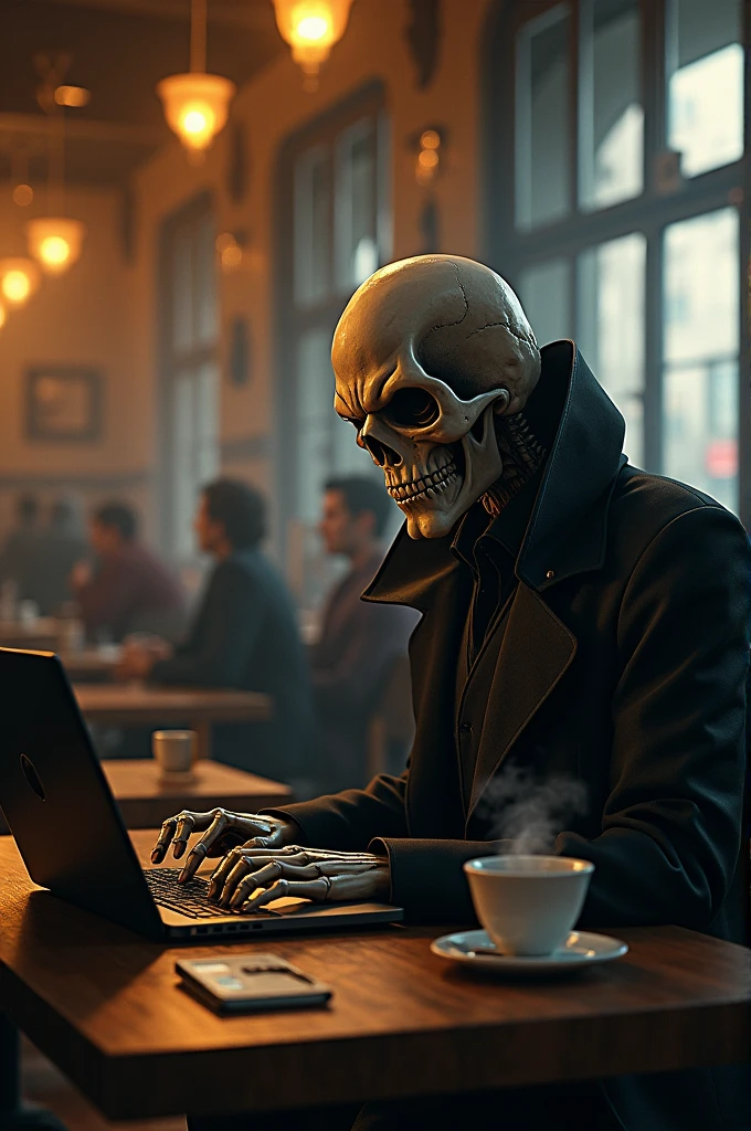 "An evil skull day trader sitting in front of several computers doing trading, top quality picture. Add the text &#39;Eder Santo Professional trader investments Creating terror in the market&#39; in the image."
