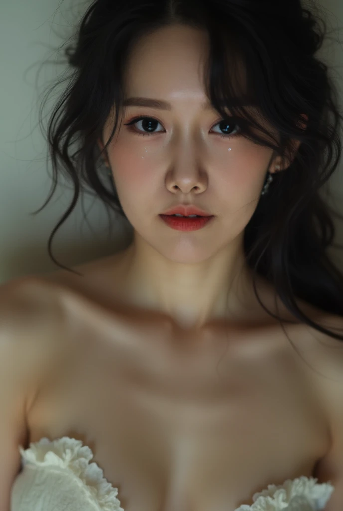 Medium shot, naked portrait, nudephotography, shinynipple, , DEEP CLEAVAGE, MEDIUM BREAST, Bokeh, (hdr:1.4), High contrast, (Cinematic, Teal and orange:0.85), (pastel colour, dim colors, soothing tones:1.3), show armpit , show pussy