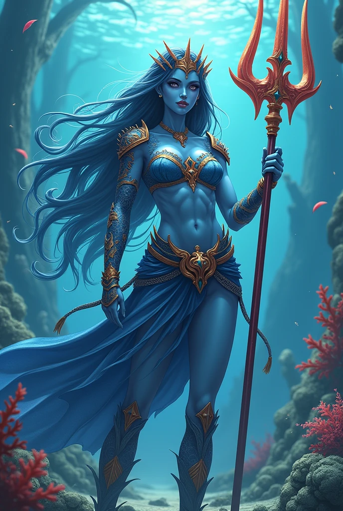 Underwater, Beautieful Female Human Amphibic Hybrid, Ocean Queen, dark fantasy, full body, underwater background