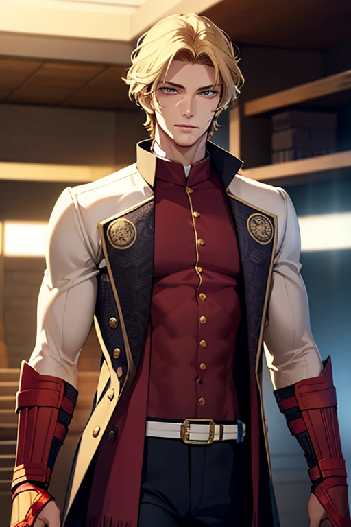 (  High-definition CG), (Best Quality),     a superhero and has a beautiful body,   hero costume , Handsome and cool young man   ,       Slim and Muscular      , My skin is brown  ,  blonde, Frivolous,   sensual vibe  ,