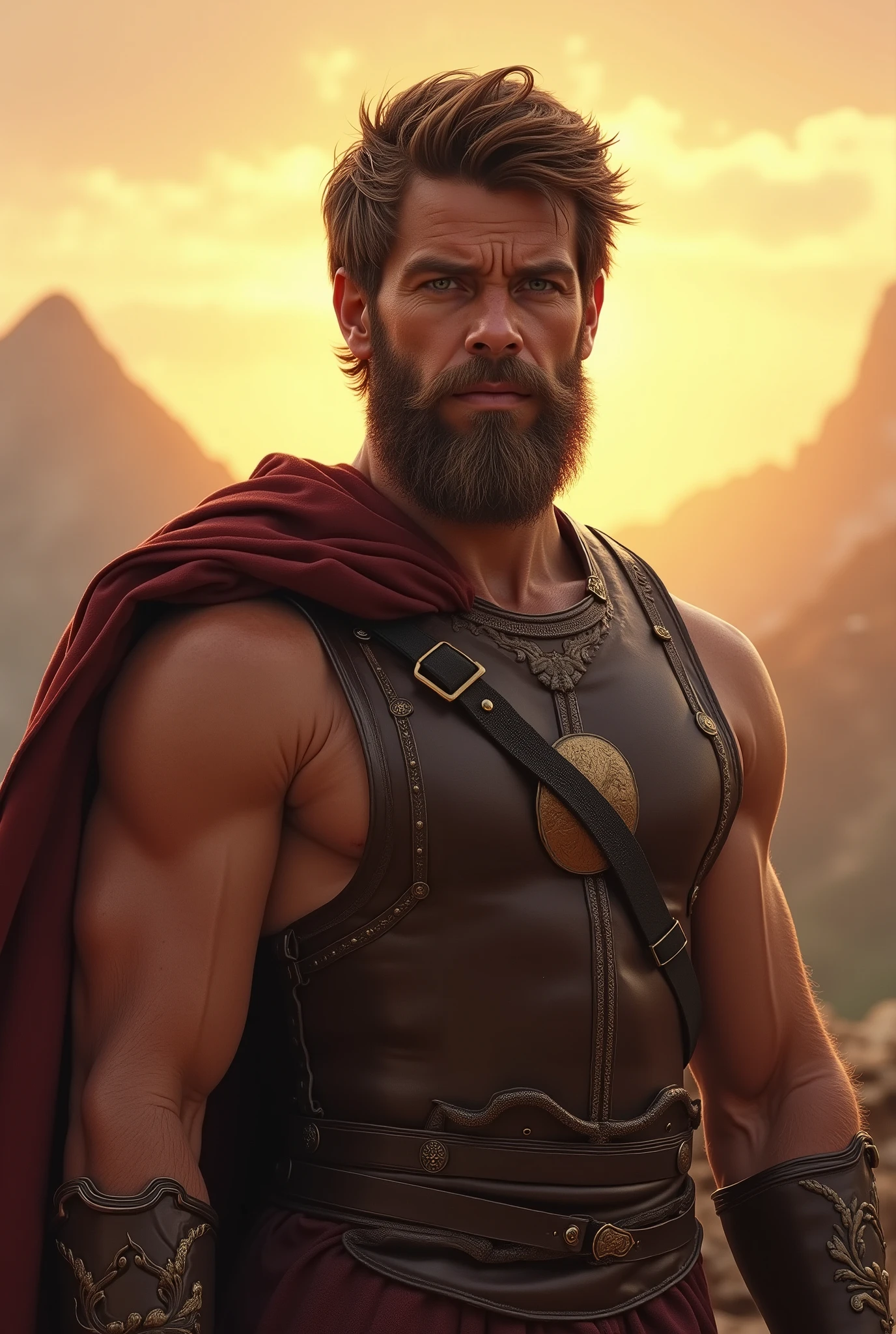 ((artwork)) ((body completo)) ((30 year old man)) body: brownish skin, high, muscular, ((body hair)) ((platinum ruby hair)) male face, barbarian, pretty eyes, detailed eyes ((gold eyes)). Expression: seductive, sonrisa seductive. CLOTHES: Red Greek Cape, TOGA BLANCA, gold ornaments, greek prince ornaments. pose: dynamic. scene: greek temple, Greek columns. Decor: winter, Decor de winter brillante, wonderful lighting.