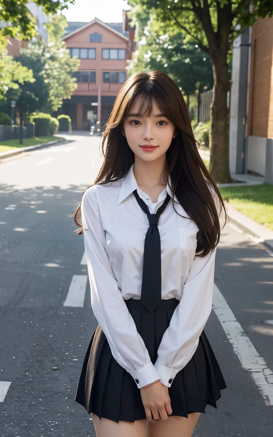 Korean school uniform、summer school uniform shirt、Tight shirt、Ribbon Ties、skirt by the、schools、stairs at school、chest lifting pose、Emphasis on the chest、Slender and large、8K raw photos、A high resolution、18-year-old Korean、embarrassing looking、very large round breasts、Beautiful eyes finely detailed、long eyelasher、beautiful double eyelid、eye shadows、eyeline、slender eyes、Elongated eye shape、Sanpaku eyes、beautiful and thin legs、Beautiful slender thighs、Random Shorthair、Tie your hair behind your head、耳Nipple Ring、Light brown hair、(Wear pantyhose)、hugging his knees,beautifullegs,Delicate legs,The legs are thinner