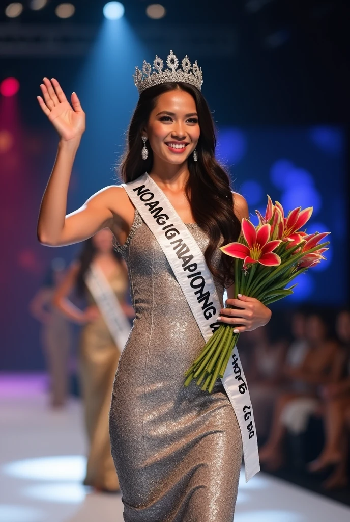 a close up of a woman in a white wet shirt and black short shorts, centre image, sukhothai costume, royal elegant pose, regal pose, mai anh tran, proud look, queen of the sea mu yanling, model posing, with crown, miss universe, pr shoot, top, mid shot portrait, full body photogenic shot, may, proud smile, perfect hands and fingers,