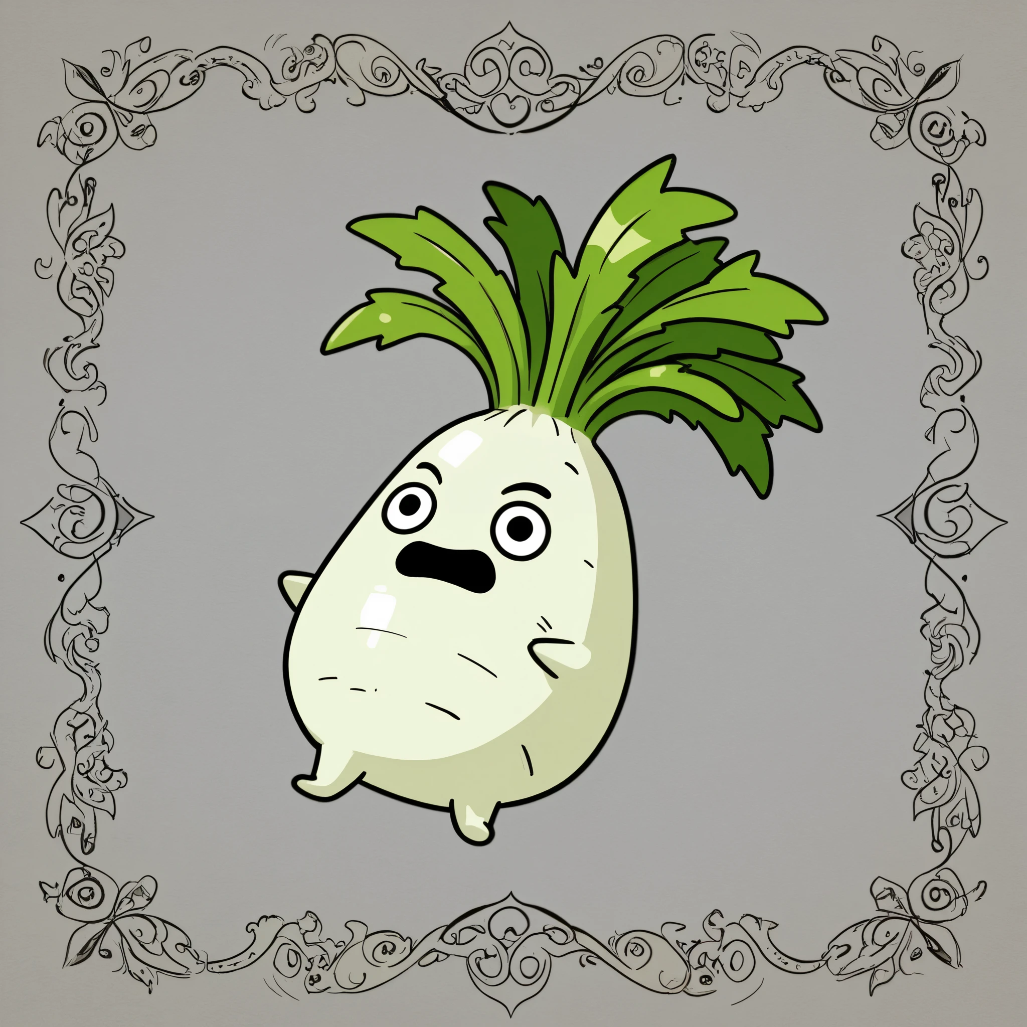 8k,16k,wallpaper,( Dragon Quest style character design),(Daikon Monster  ),(Minimalist),( comical ),( very detailed ),( cute design ),( simple interface)