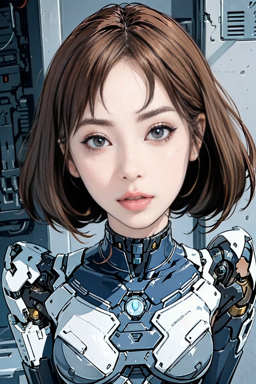 NSFW((masutepiece))), ((best quality))), ((Ultra-detailed)), (extremely detailed photo), ((extremely delicate and beautiful)), (Cute delicate face), Close-up of a woman with a body made of wire, Gainoid cyborg body, ultra detailed feminine android, highly detailed cyborg body, perfect android girl, feminine robot, broken beautiful feminine android! Integrated synthetic android, feminine android, cyborg body, robot body, beautiful feminine android! , SF android female, beautiful female android, biblical female android Sexual Energy Mecha Cockpit