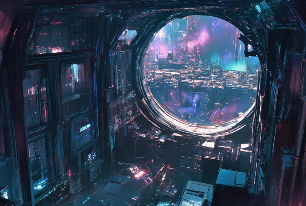 (( masterpieces during breakfast :1.2)), (( top quality)), ( Maintenance Shop Floating in Space ),( exposed mechanical parts, Piping), (cylindrical wall), (The inside of the factory is hollow), Circuit Technology ,  cyberpunk , Shining Stars in Space 々, Oil painting,  intricate details,  artwork,  rendering,( very detailed:1.5),  high definition ,  Science Fiction Nebula, 4K,  Paintings in the style of illustrator Benjamin Lacomb : ,  Concept Art , Greg Rutkowski, Syd Mead, Star Trek, Borg cube ,  delicate and dynamic texture ,  super detailed ,  absolute resolution  ,  top quality, Oil painting,