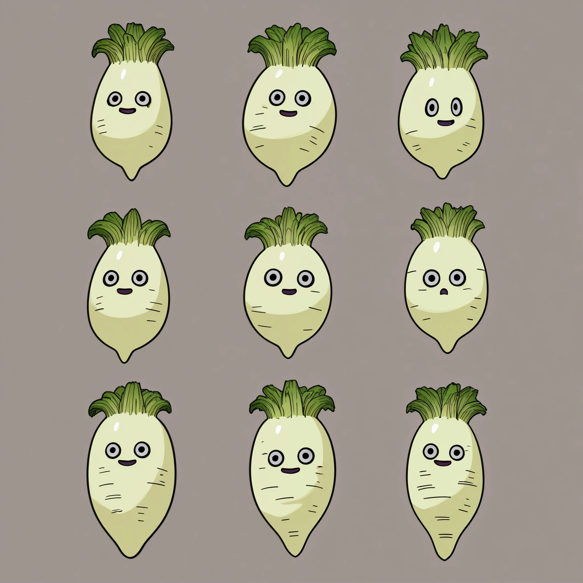 8k,16k,wallpaper,( Dragon Quest style character design),(Daikon Monster  ),(Minimalist),( comical ),( very detailed ),( cute design ),( simple interface)