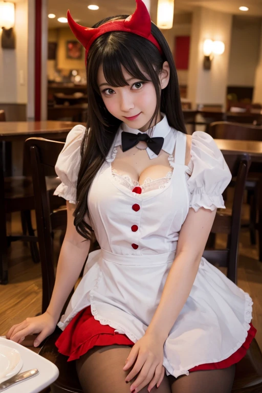 Cute face like a 15-year-old idol Smiling Kindly Japanese Gothic ta Cosplay Frills Maid clothes Cleavage morning Hotel Living Room (stand) (Whole body) RAW Photos High resolution Genuine live-action Accurate depiction Realistic
