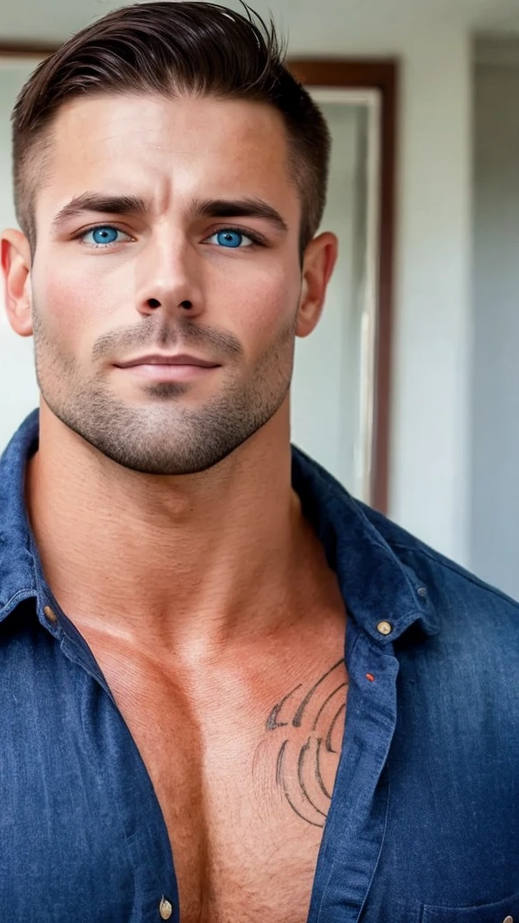 A hunky young Ukrainian man focuses on his face 