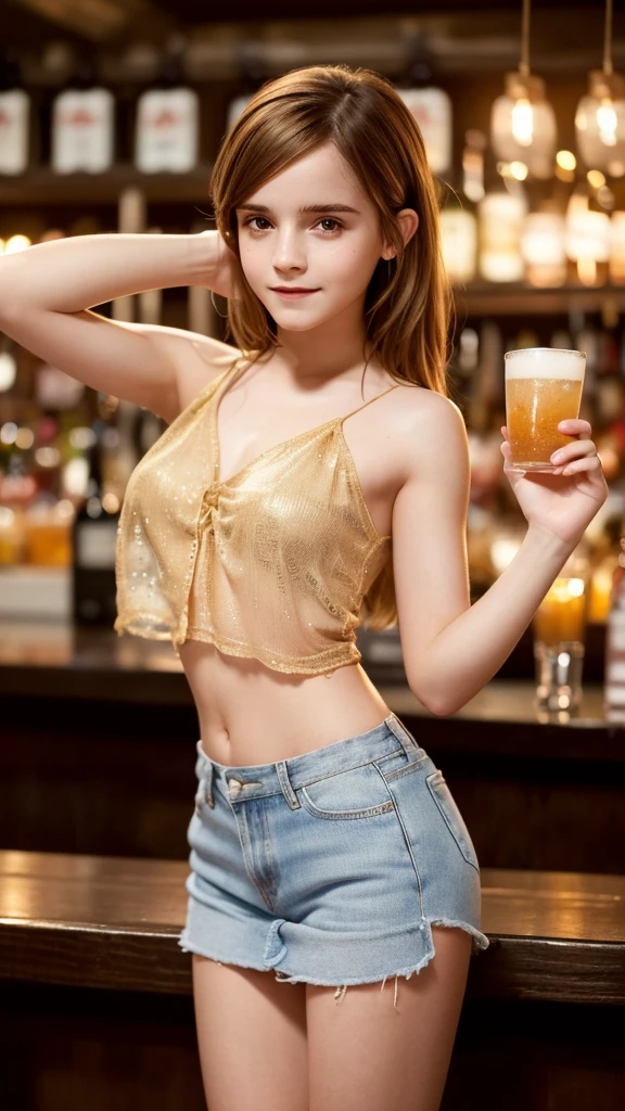1girl, javanese, wearing white maid apron, bottomless, ponytail, (platinum blond hair:1.3), bangs, messy hair, horns, shy smile, cute face, golden eyes, yamato likeness, a bit muscular body, sensual pose, leaning in the bar and (placed her breast on the bar table:1.3), a glass og beer, wide and droopy breast, exquisite details, captivating beauty, confidence, elegance and charm, all eyes on her, desirable, irresistible temptation, sultry mood, enticing allure, sizzling sensuality, enticing curves, feminine grace, teasingly erotic, captivating slim body, naughty innocence, forbidden desire, unrestrained passion, creamy complexion, inviting gaze, bewitching smile, curvaceous silhouette, perfect hand, playful imagination, intimate moment,
masterpiece, best quality, intricate detail, realistic, photorealistic, 4k, high contrast, real life, high angle, seen from above, close up,