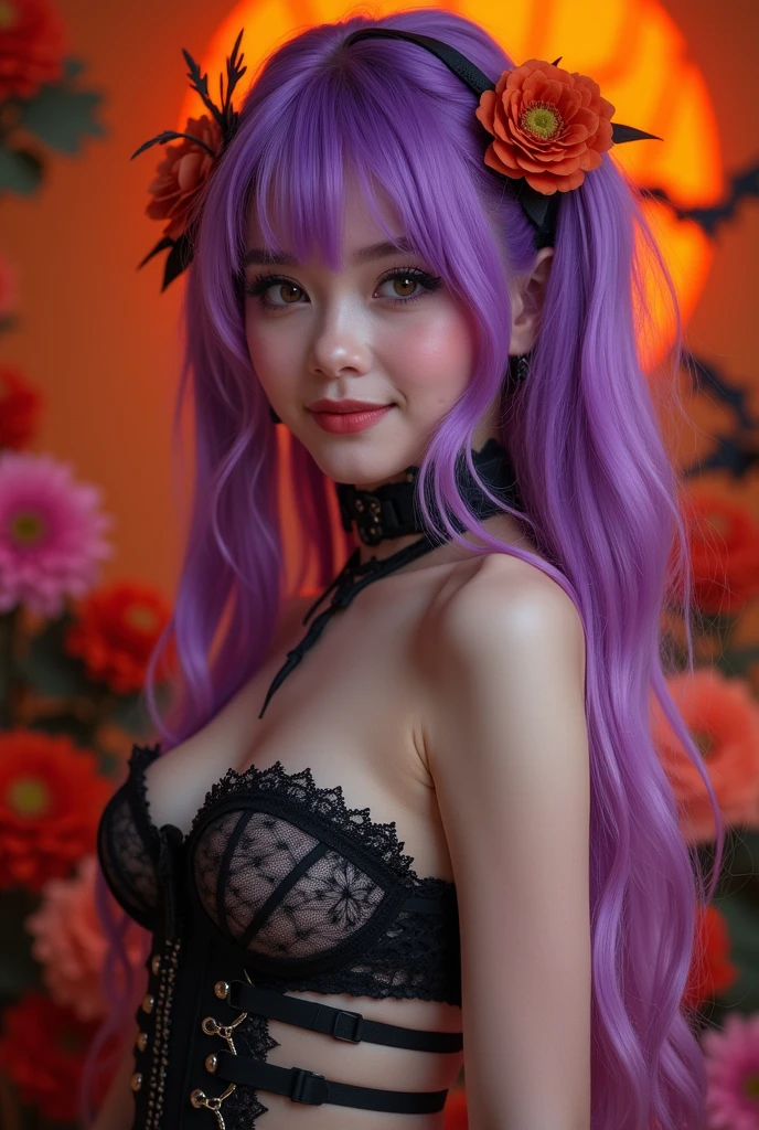 sexy Spanish model who controls poison、beautiful smile、lipgloss、long lashes、intense makeup、look at the camera、full body Esbian、、sparkling poisoned flower costume、、、、shiny sparkling multicolor hair、secrete poison、skull hair accessories、fishnet tights、shiny sparkling dark magic forest background