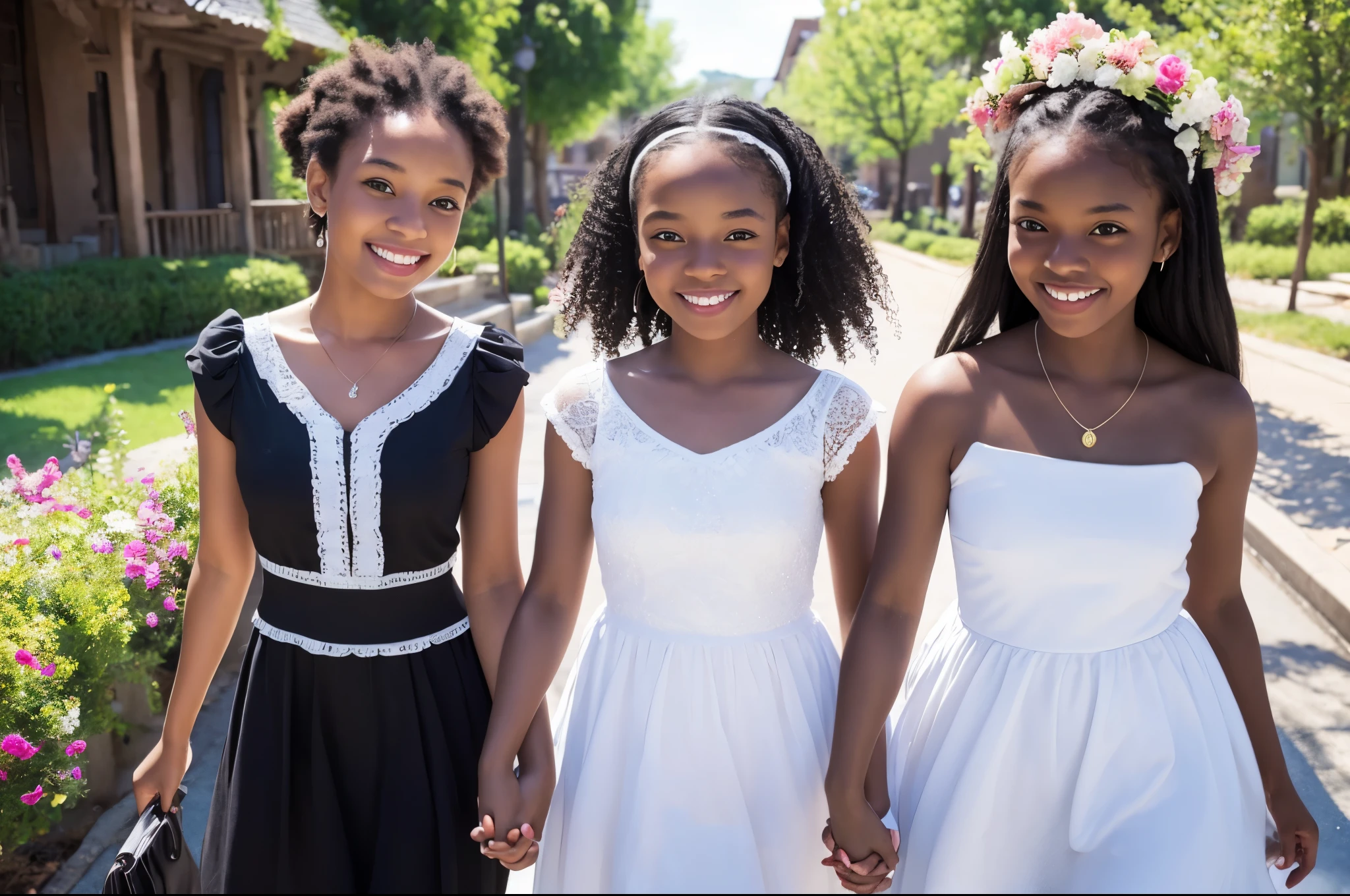album cover with two light-skinned black girls wearing a white dress and the other a red dress, e de fundo detalhes vermelho e branco 