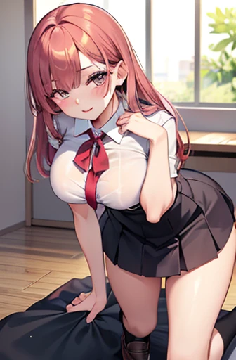 (((Spread your legs)))、Uniform Blazer、Beautiful beauty、Long red hair、((whole body))、(((Photo taken from below)))、school gate、Big Breastini skirt、Panties with lace pattern、Japanese、tall、Ponytail hairstyle、The color of the panties is々