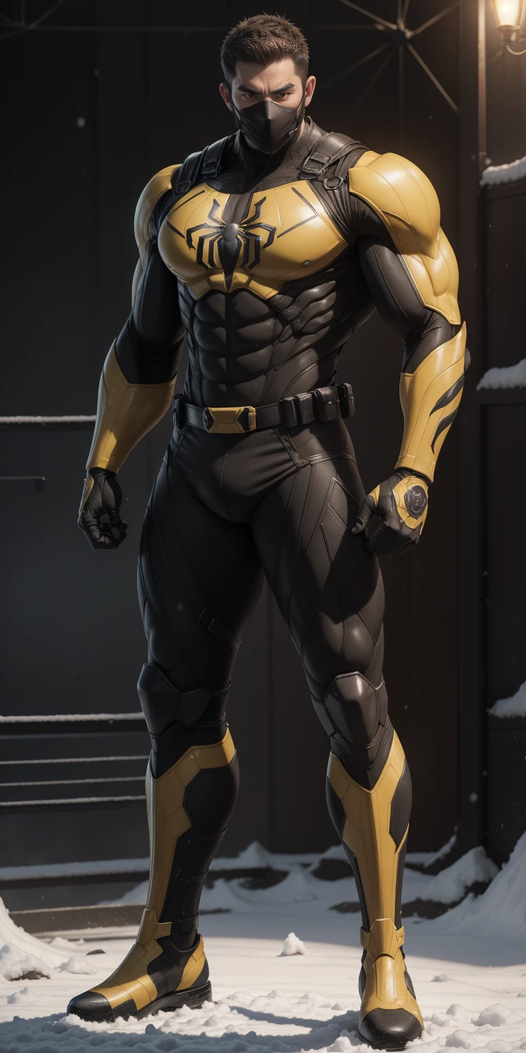 Tall giant muscular police officer，Yellow-gray honeycomb network pattern nano mecha，Archangel Aurora Mechanical Wings，character concept（Resident Evil - chris redfield，chris redfield）senior police officer，small grid texture，regular symmetrical texture pattern，sad expression，Deep and charming eyes，Emerald Eyes Hero，heroic male pose，高大burly，muscular！Charming leg muscles，High, burly, Heqiang，  Super gain and cool， high resolution committee， Yellow gray ultra-thin nano mechanical boots for big feet，Charming strong man，The bright sunshine is shining on you，matte particles，shiny texture