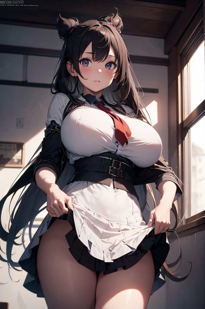 NSFW, (School uniform), (mushoku tensei, Akatsuki-chan, Dynamite Body, Drooping big tits:1.2, age19), (Straight hair, Very beautiful black hair, Beautiful bangs),  (​masterpiece:1.2, of the highest quality:1.2, 8K, 2D:1.3, wall-:1.2, The Ultimate Illustrator:1.2, High resolution), (More eyelashes), (Sharply drawn eyes, So close to tears, (Ultra detailed eyes, bright pink eyes:1.2), (Beautiful detail double), Smooth nose, (Best proportions:1.2, Curvaceous:1), (Walk through a very bright brick street), pleasant sensation