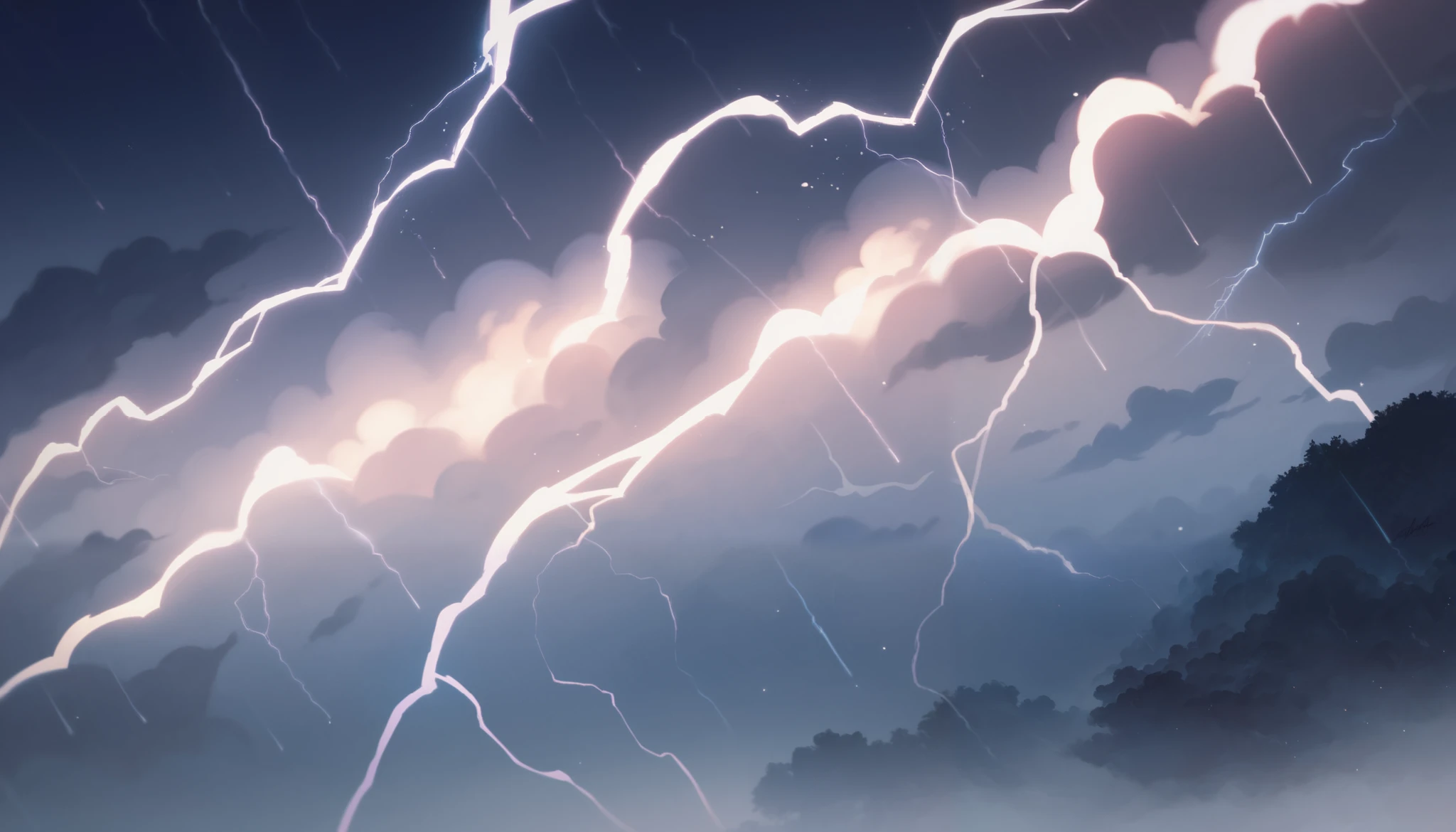 Lightning streaks in the sky over a dark - SeaArt AI