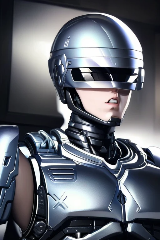  High Quality , (Full picture)  Cool and attractive face , RoboCop Armor ,   RoboCop helmet ,   beautiful sexy young woman doing fellatio {x}, 18 years old,   toned and muscular ,  Cool and charming ,  Sharp Eye, Robocop , Erotic vibe  