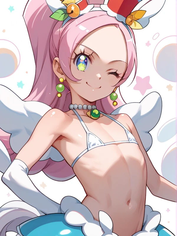 (masterpiece, highest quality), intricate details, thin, ((slim)), (((Precure))),, white skin, , sharp jaw line, beautiful nipples, Upper body,