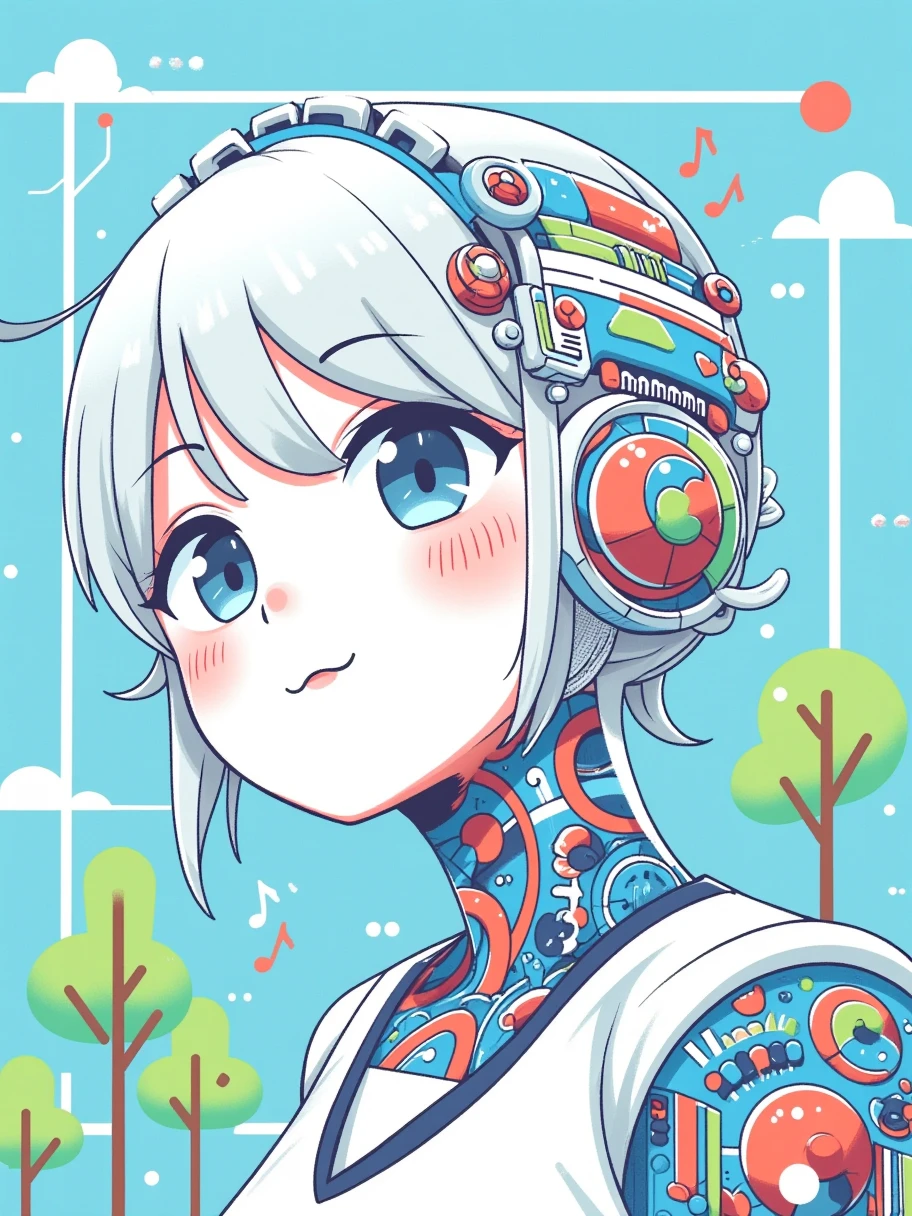 Japanese Anime，illustration，poster，1girl, Woman's face ， white hair，The body is mechanical ， color transparent machine，Transparent structure，Complex architecture ，future感，Science Fiction， Soft color scheme ，Low saturation，Girlish feeling，future感，Hayao Miyazaki，Ghibli, future，Half Body， Ultra HD， Crazy Details ，Extreme lighting，Celluloid
