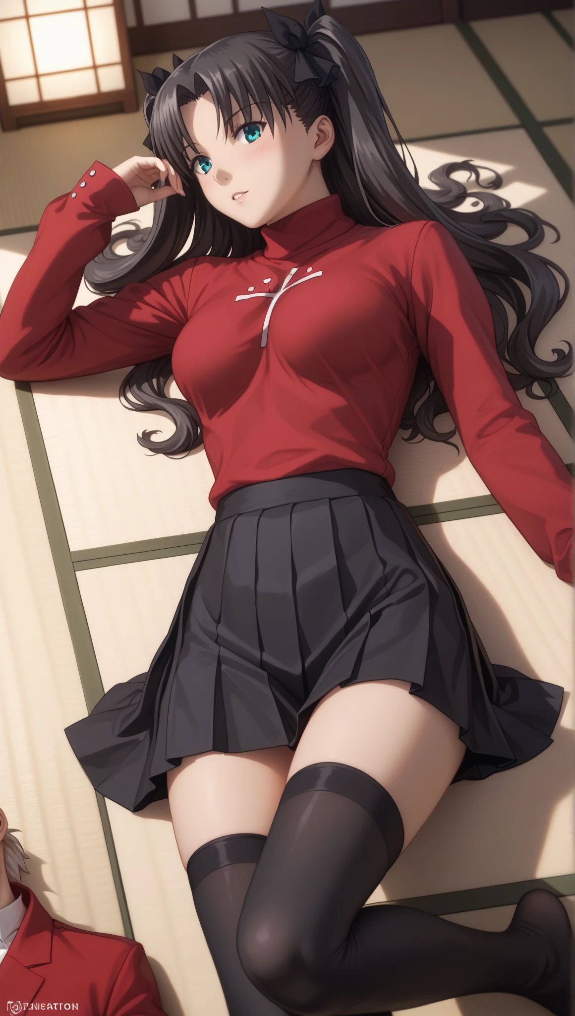 Full body image, Persona 4 Yukiko Amagi, long black hair, narrow face, , Double eyelids, Wearing plaid skirt, red sweater with a shirt under, white sandals, white knee high stockings, Looking at Viewer, (Detailed Face), sitting (sitting 1.4), Bust, Long Legs, Thin Waist, Buttocks, Ultra Fine Makeup, ultra fine clothes, beautiful attractive woman, highly detailed, (Realistic lighting, Top Quality, 8K, Masterpiece: 1.3)),(High Resolution), (8K), (Very Detailed), (Best Quality), (Ultra Detailed), (Masterpiece), ultra high resolution, (photorealism: 1.4)