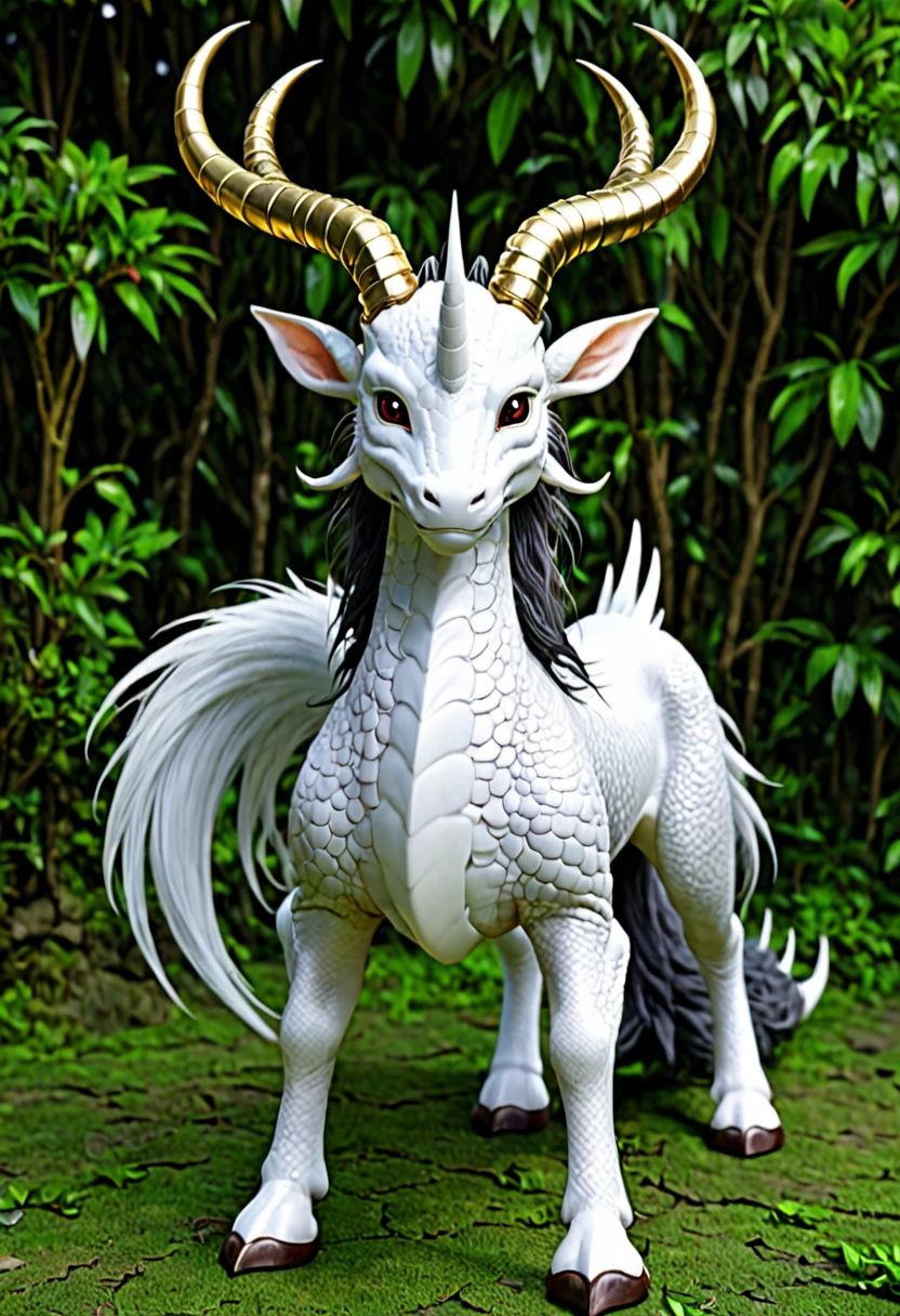  has horns growing from the head 、 manes 、Long neck,A dragon with short legs、