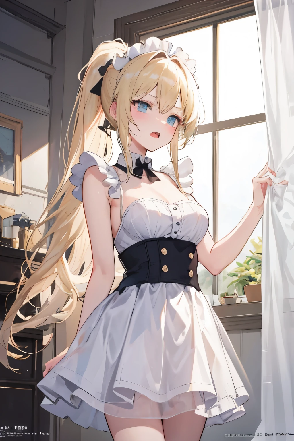 (masutepiece, absurderes, hight resolution, ultra-detailliert), 1man, Wavy blonde hair, Adult, Blue eyes,Handsome face, dressed casually, Charming, lovely, Eyes and faces with detailed,,(((Petite girl with blonde twin tails))),