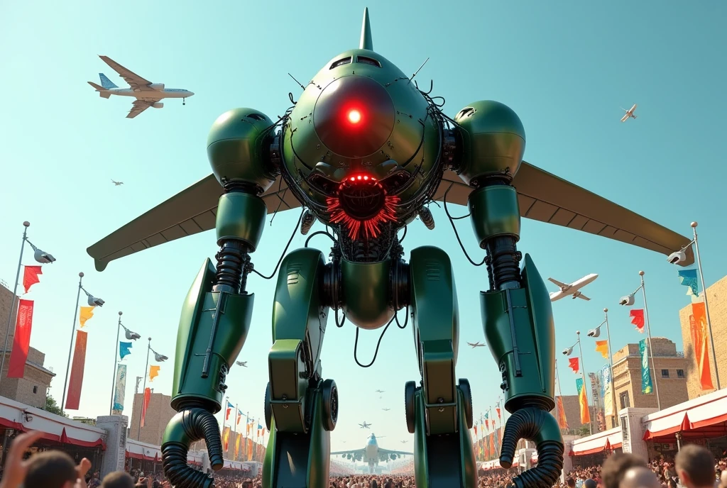 Androides, robots y drones utilizados en operaciones militares entre edificios de una ciudad. Hiperrealista, 8 K, en tonos azules, anaranjados, verdes, violetas.