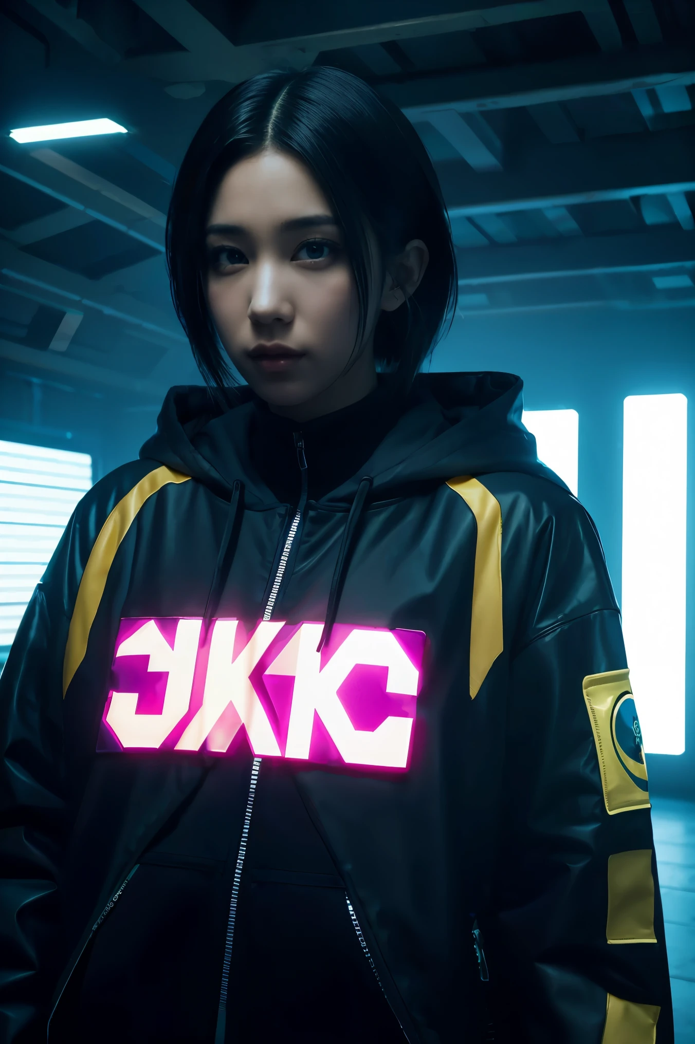 1girl Wearing cyberpunk complex streetwear, beautiful, girl, detailed portrait, 4 K, bright colors, concept art, cinematic dramatic atmosphere, sharp focus, volumetric lighting, cinematic lighting, studio quality