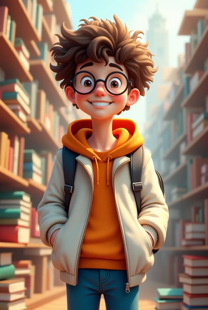 personagem dos desenhos animados de 4 amigos, The first is white, wears glasses, is short, has short black hair, and is wearing a blue checkered coat with black. The second has white skin, has straight, medium-sized dark brown hair. The third is white-skinned, has a beard, has short hair, wears a navy blue coat, and is holding a book. O quarto . (Estilo Pixar) (master part:1.2) (Bokeh) (best quality) (pele detalhada) (textura detalhada) (8k) (argila) (Cinematic lighting) (foco nítido