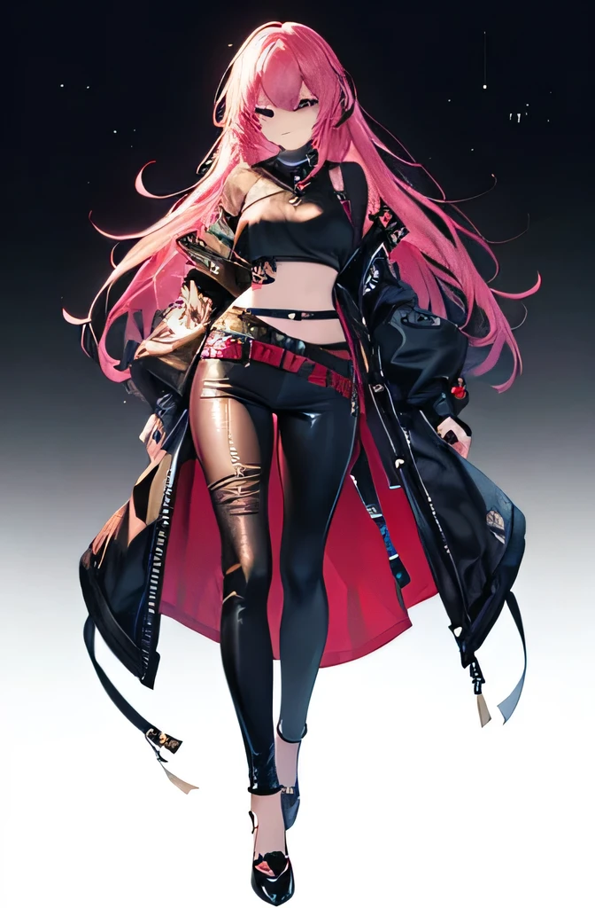 Anime girl with pink hair and black outfit holding a sword - SeaArt AI