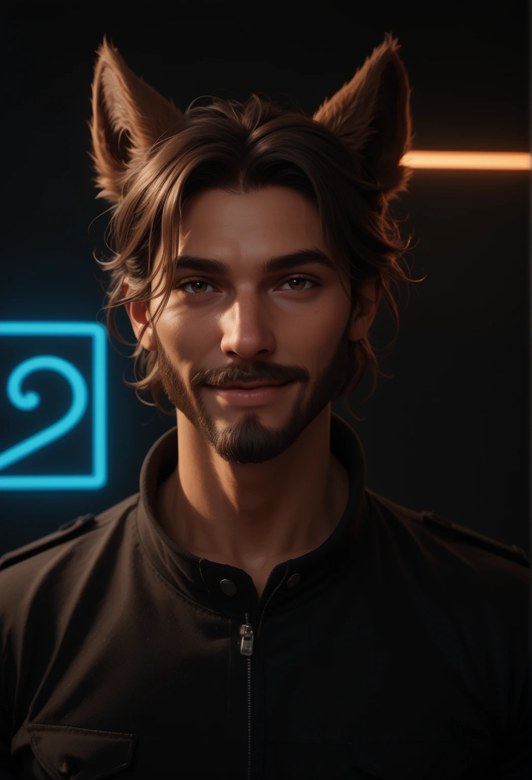 1boy, beard, facial_hair, jacket, looking_at_viewer, male_focus, manly, casual_clothes, solo, stubble, upper_body, cat_ears,vantablack_sequins, golden ratio, perfect eyes ,perfect face, rim_lighting, DLSS, FXAA, celtic elements, seconddusk