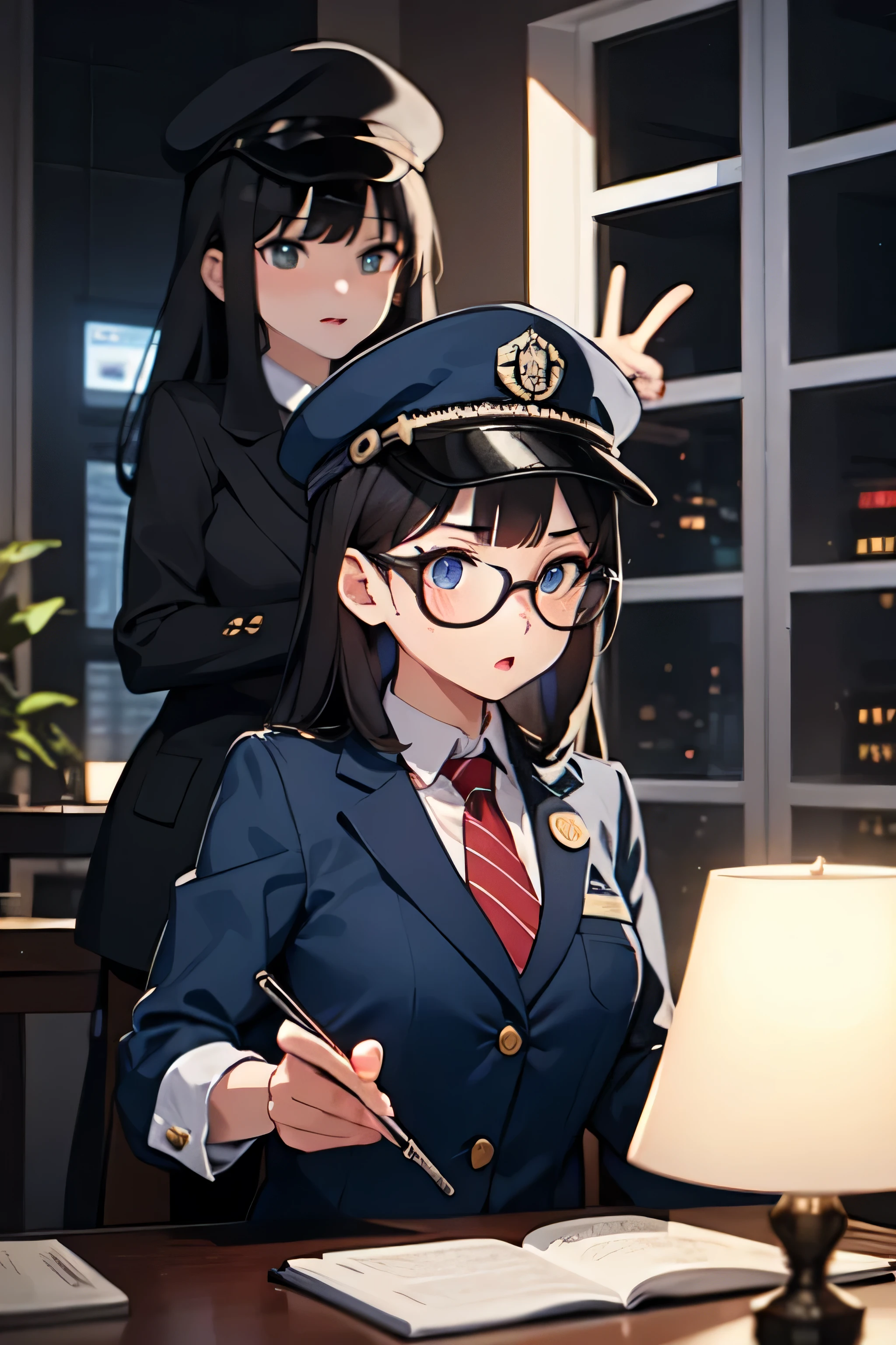 ((Blackhair ponytail))),wearing glasses,Yellow smoke,Attacked by farts, Attack with farts,)),(attacks prisoners with farts)),((make people arround her cough)),((Sticking out the butt)),((wearing a police outfit)),velocity,, (((Yellow smoke is rising ))),((Hip Attack)),((),((Facing this way))),masterpiece:1.2、top-quality)、(the Extremely Detailed CG Unity 8K Wallpapers、ultra-detailliert、Best Shadows)、(细致背景)、(The best lighting、extremely delicate and beautiful)、depth of fields,((Girl fart)),(),(((((There is a male butler and a female police.......))))),(((Female police attacks male butler in the face with a hip attack..))),(((high-handed female police)),(((A male butler who endures pain))),((big boob)),((bug butt)),((interrogation room)),((interrogration prisioner with attack them with farts)),((fart text))