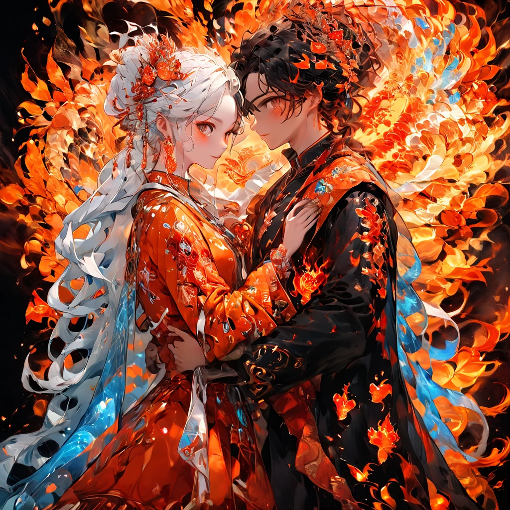 two hearts with fire and water on them, flaming heart, orange fire/blue ice duality!, fire and ice, amazing, heart effects, energy flows of water and fire, ice and fire, air and fire, fire and flame, fire and water, profile pic, magic heart, flame and fire, real heart, holy flame spell, gorgeous art, breath taking