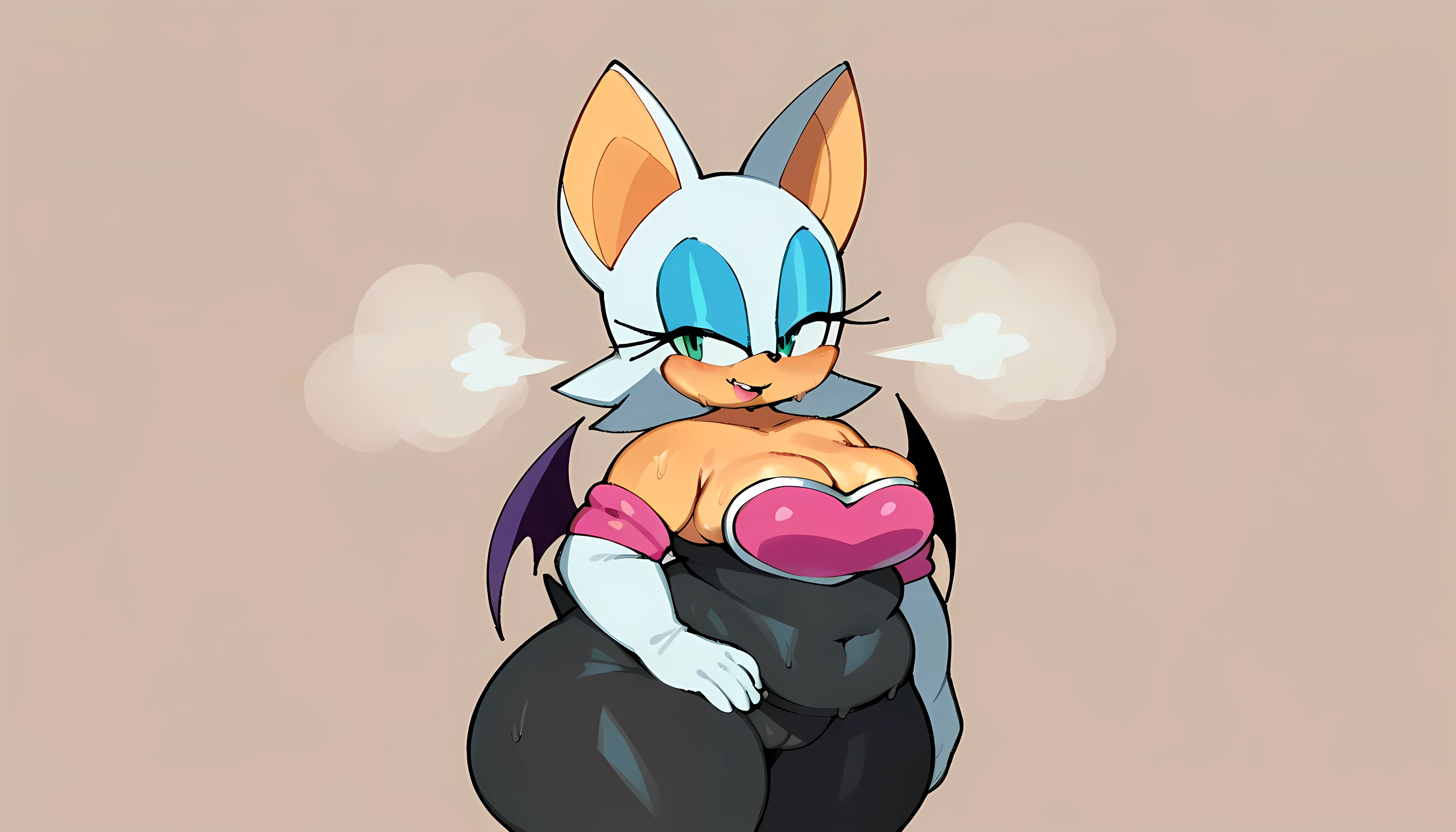 score_9, score_8_up, score_7_up, rouge the bat, sonic \(series\), 1girl, solo, hand on own hip, elbow gloves, (ssbbw:1.8), sweating, big hips, bedroom setting, ((expanding)), steaming body, wobble lines, big_double_doughy_belly, she´s enjoying, nightcity_background