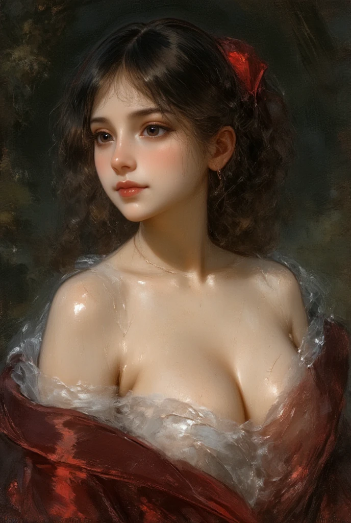 (Pure color: 0.9), (Color: 1.1), (Masterpiece: 1,2) 30 years old, Best quality, Masterpiece, high resolution, Original, highly detailed wallpaper, Beauty, Victorian, dress, Melancholy, marron marron, 30 years old. 4k. 8k. Perfection composition. Masterpiece. Classical. Slight breast nudity