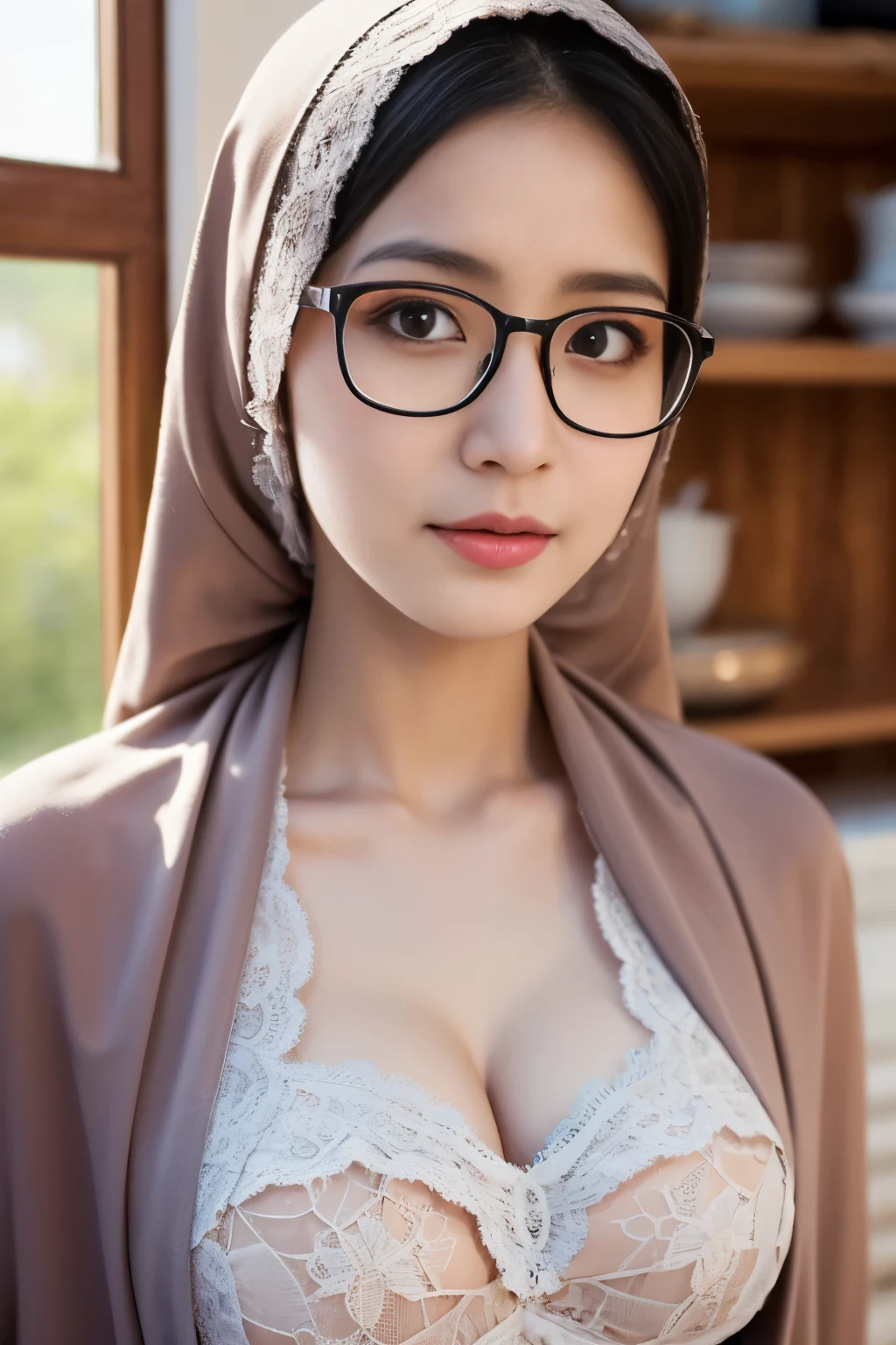 Hijab glasses girl with bra