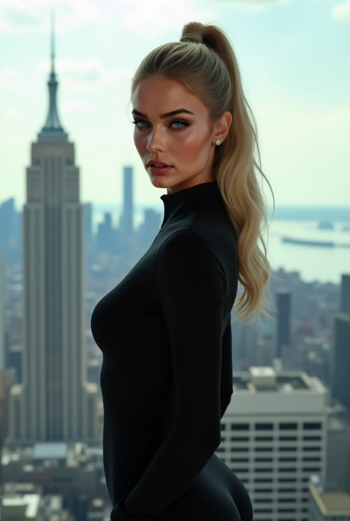 Blonde 100 meter tall woman in black long dress, midriff exposed, abs, athletic body, laughing, dramatic lighting, towering over city, highest quality, red eyes, evil, Cinematic lighting, abs, hands raised, standing over city, (((top view))), toned body, perfect face, looking at viewer, detailed background, (detailed skin), [freckles], natural lighting, (direct light:0.4), 8mm film grain, photographed on a Sony a9 II, 24mm lens, F/2.8 aperture, deep focus, (RAW), 8k