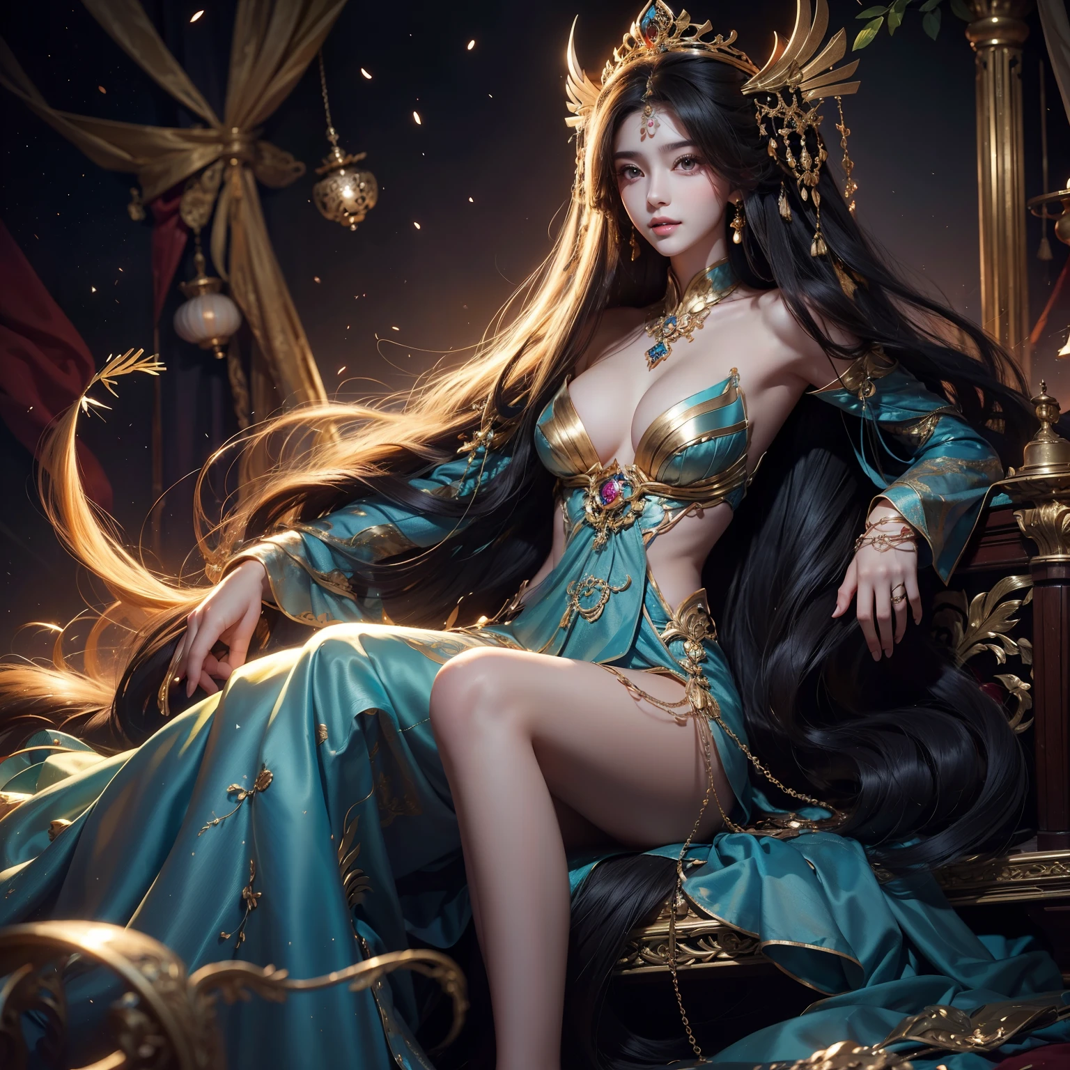 (最 High Quality 。 High Quality 。 highest resolution 。 ultra-realistic pictures 。 full-body portrait crossing the camera 。) There is one beautiful woman with extra long hair 。 More beautiful and well-groomed face than a beautiful actress 。A beautiful woman with a long face, a beautiful young woman。 She has a cute and beautiful face as a top model 。。 her hair is about 10 meters long 。 her hair is longer than her height。She's 22 years old 。 The most beautiful face in the world 。The longest hair in the world。 she's a World Long Hair Contest winner 。 She is knitting clothes using loose hair from her long hair on a very large king-size round bed。rich hair 。 Her beautiful hair is much longer than her height。とてもrich hair 。Take a picture of all of her long hair 。A picture of all her long legs 。Shiny very long hair 。Express her hair about 10 meters long。smile。 Seductive Proportions 。 slender body 。 straight black hair 。All of our female customers in underwear or naked 。