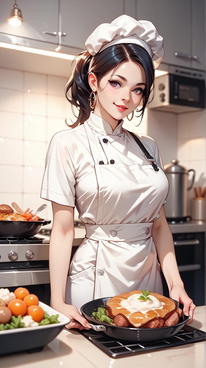 Cook Girl,  chef , in white.