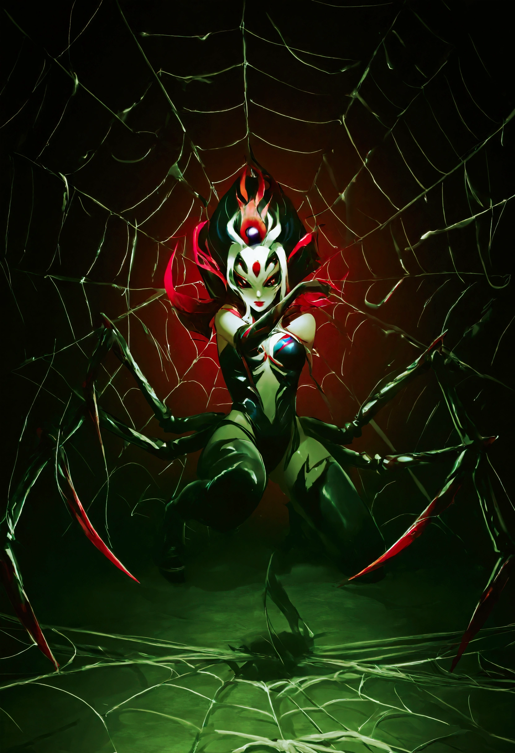  high definition ,red,chromatic,linear approach, spider web,Spider queen 