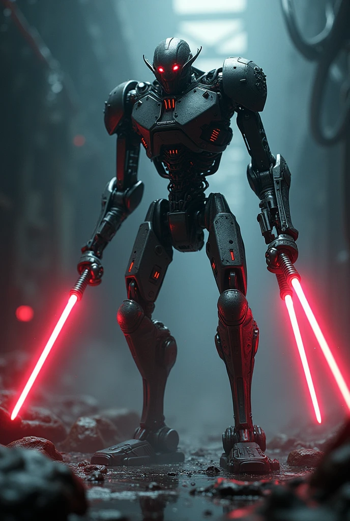 (masterpiece),(best quality),(ultra detailed), (full body: 1.2), 1darth vader,funko pop, black suit, Jedi, holding lightsaber, futuristic ship, :3, neon lights, blurry, red lightsaber, (detailed black helmet), (detailed uniform), (cyberpunk: 1.2)