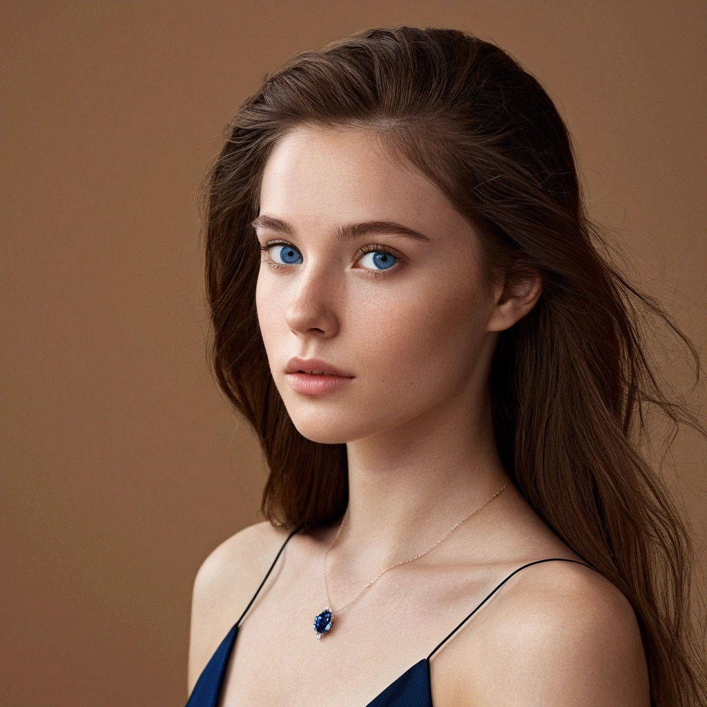 1Fille de 24 ans, bare, Longhaire, midsized , regarder le spectateur, brown-hair, blue eye, jewels, tout le corps, neckleace, Hors de l'shoulder, pull gris, lips, realistic, nose, flirt with the camera