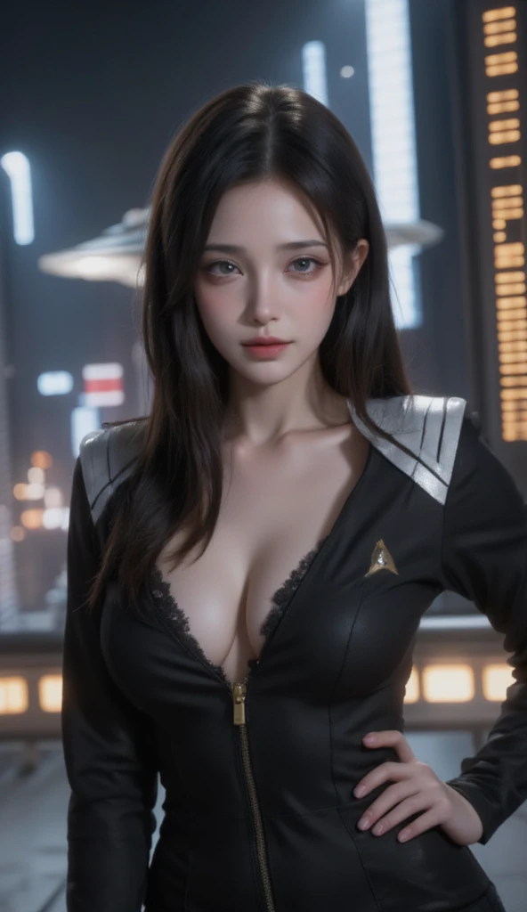 Japanese woman in white bra top posing in a space station, in a futuristic spaceship, cyborg - girl with silver hair, in a spaceship, beutiful Japanese girl cyborg, scifi woman, on a spaceship, perfect android girl, girl in space, portrait beautiful sci - fi girl, cute cyborg girl, in a scifi movie, karol bak uhd, futuristic style,Kou Shibasaki, Masami Nagasawa