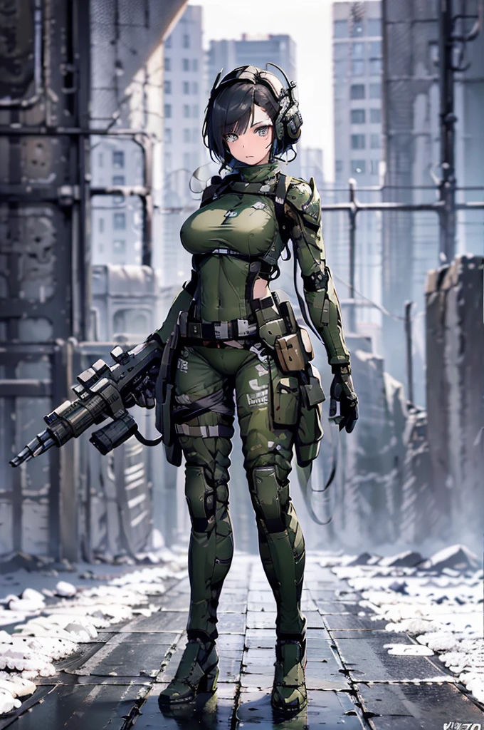 beautiful female soldier in a green uniform holding a gun,  torn military uniform,  mechanical soldier girl , Large mechanical exoskeleton arms and legs, Full black latex inspired by Shiro Mafune , Girl Wearing Mecha Armor ,  Mechanized Valkyrie Girl ,  kashart kentz , ry Girl, Skin only, Athletic and toned body, Sweaty skin, barely dressed, Camouflage Pattern, beautiful Face, Dieselpunk Theme, Fiverr's DND Characters ,  octane render ,   digital art ,  Extreme Details, 4K, , Polished, beautiful,  high detail,  complicated, Exquisite , Close up portrait of ,  photorealistic,  sharp concentration, Wow,  character design, Unreal Engine,  3d rendering, Volumetric Light,  reflections ,  shiny,  digital illustration,  pose, Suggestive  pose, Obscene,   full body shot , naked,  nudes,  Exposed Chest ,  exposed behind hands,  exposed crotch ,  visible nipples , Swollen vagina,  anatomically correct 💖❤💕💋