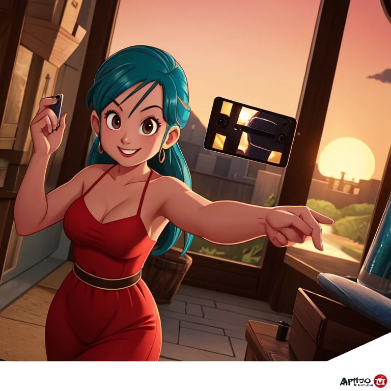 (Photo:1.3),  High level of detail , bulla,  a girl, alone, delgado ,  Red dress, selfie, smile, (Aclamado,   seductive, captivating, exciting, gorgeous, striking:1.3), (  trend in Artstation  :1.3)