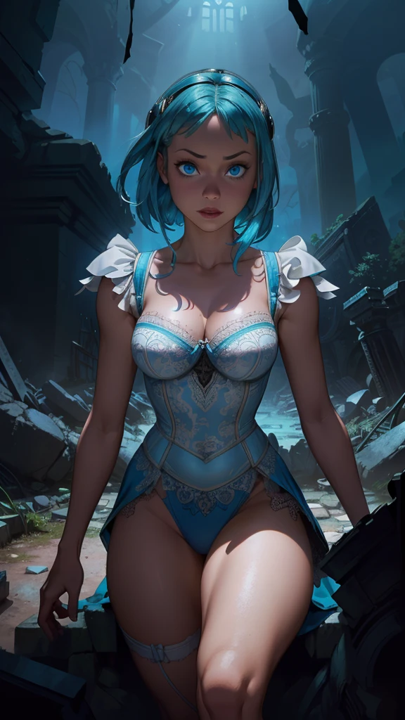gwen tennyson,1girl,tracer,bulma,rebecca chambers,overwatch,atelier ryza,close up,fantasy castle view,tattoos,blue and white plugsuit,white short sleeve knight top,snowflake embroidery knight armor,lycra micro shorts,snowflake embroidery corset, short hair,princess makeup,green eyes, multicolored silver hair,long dress train,fierce smile,freckles,beautiful girl,knight thigh high boots,large breasts,8k,ultra detailed,realistic,fantasy art,royal knight uniform,snowflake hair pin,ear piercings,snowflake hand and neck jewelry,(weather:windy),long royal blue knight cape,holding a crystal sword,petals flying,