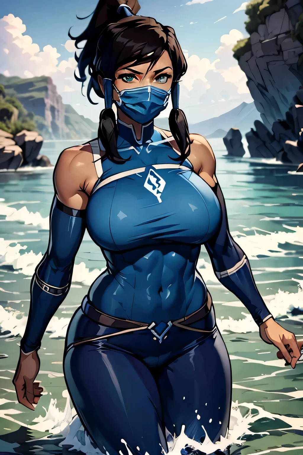 (masterpiece:1.2, Highest quality,High resolution,Very detailed),8K,wallpaper,(Very detailed),(Concept Art),(Armored Core Style),Woman in ninja robot armor,Random hairstyle,(Water Ninja),(Blue body),(Detailed face:1.3),(Detailed body:1.3),((Cowboy Shot)),(((The background is thick fog:1.3)))