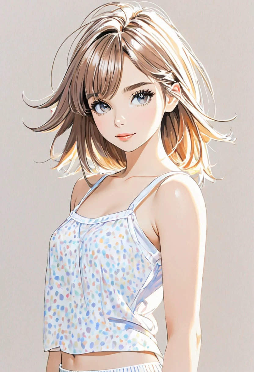 female,short camisole,white,Art,ad,colour pencil drawing,draft drawing