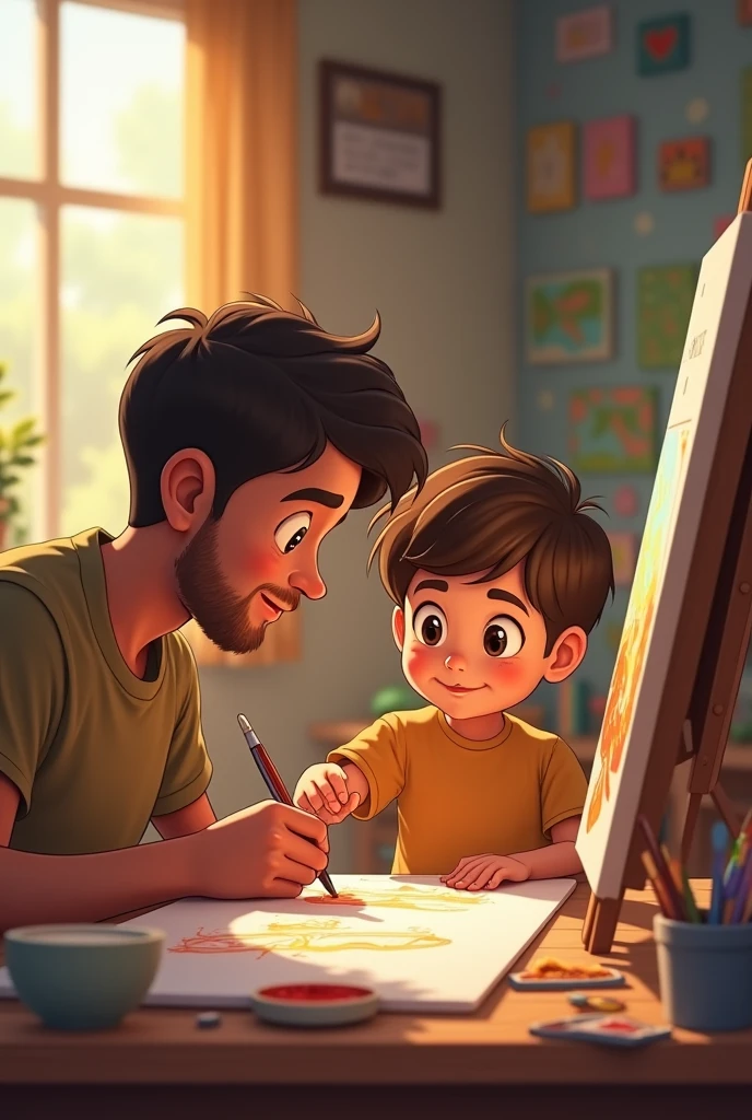 Need animation image father and son together teach how earn money